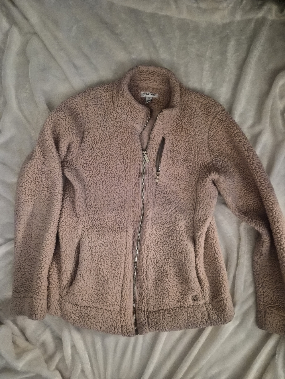 Calvin Klein Soft Pink Sherpa Jacket Medium Teddy Fleece Coat